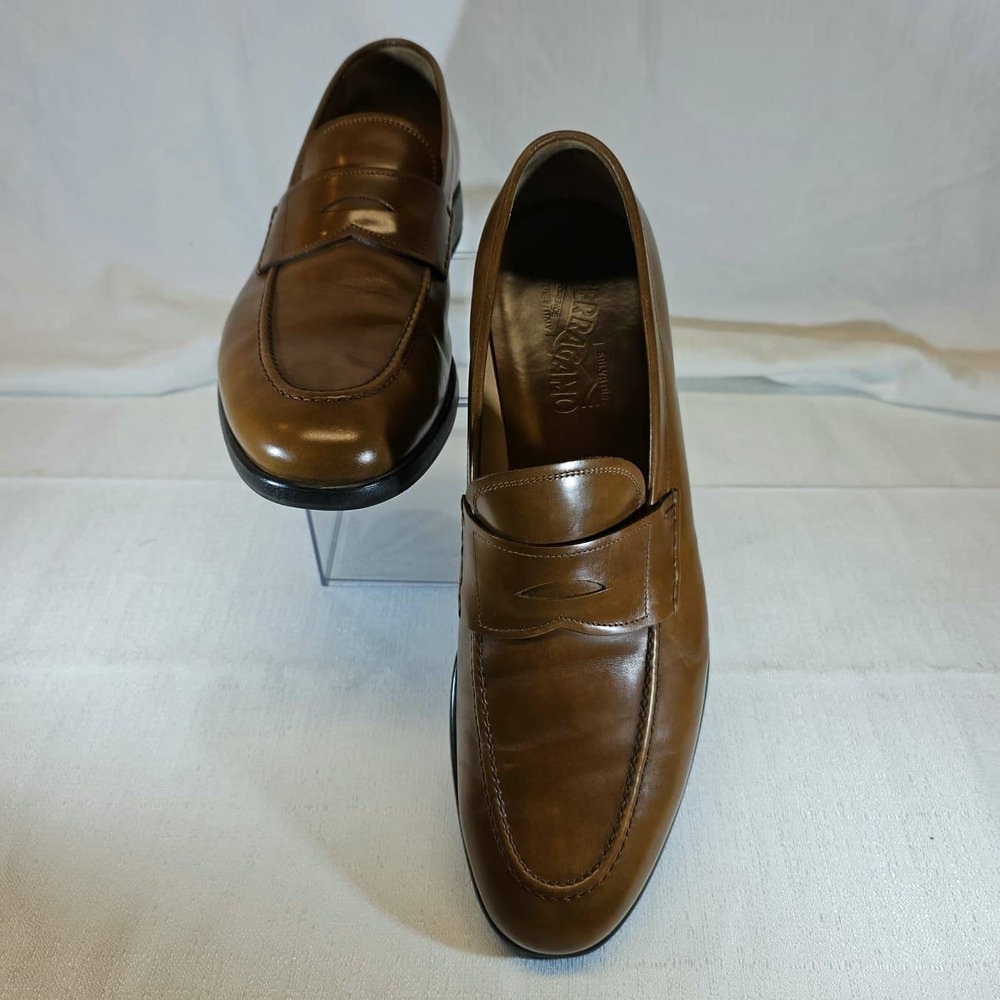 Salvatore Ferragamo Mens Brown Leather Penny Loafers SZ 11.5 D, LC 33411 Italy